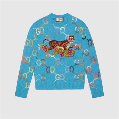 gucci tiger gg jacquard wool sweater|gucci tiger brooch.